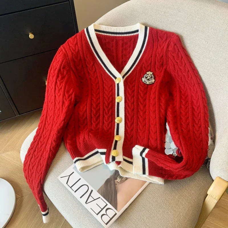 Preppy Style Cashmere Top Women V-Neck Pullover Warm Knitwear Jumper Clothes Casual Sweater Autumn Winter Kpop 2000s Aesthetic