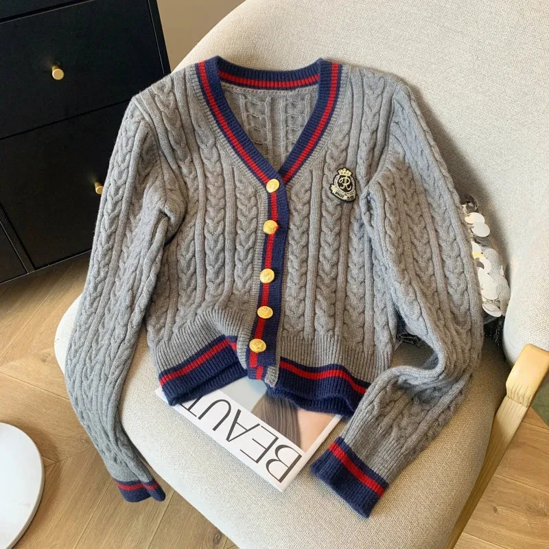 Preppy Style Cashmere Top Women V-Neck Pullover Warm Knitwear Jumper Clothes Casual Sweater Autumn Winter Kpop 2000s Aesthetic