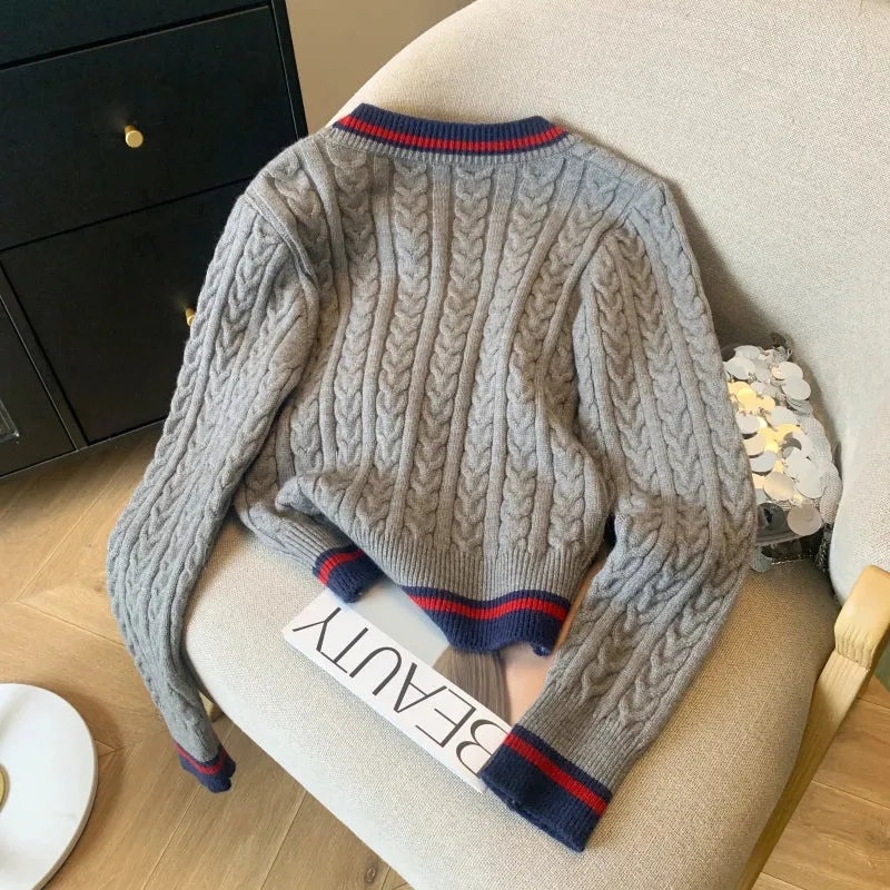 Preppy Style Cashmere Top Women V-Neck Pullover Warm Knitwear Jumper Clothes Casual Sweater Autumn Winter Kpop 2000s Aesthetic