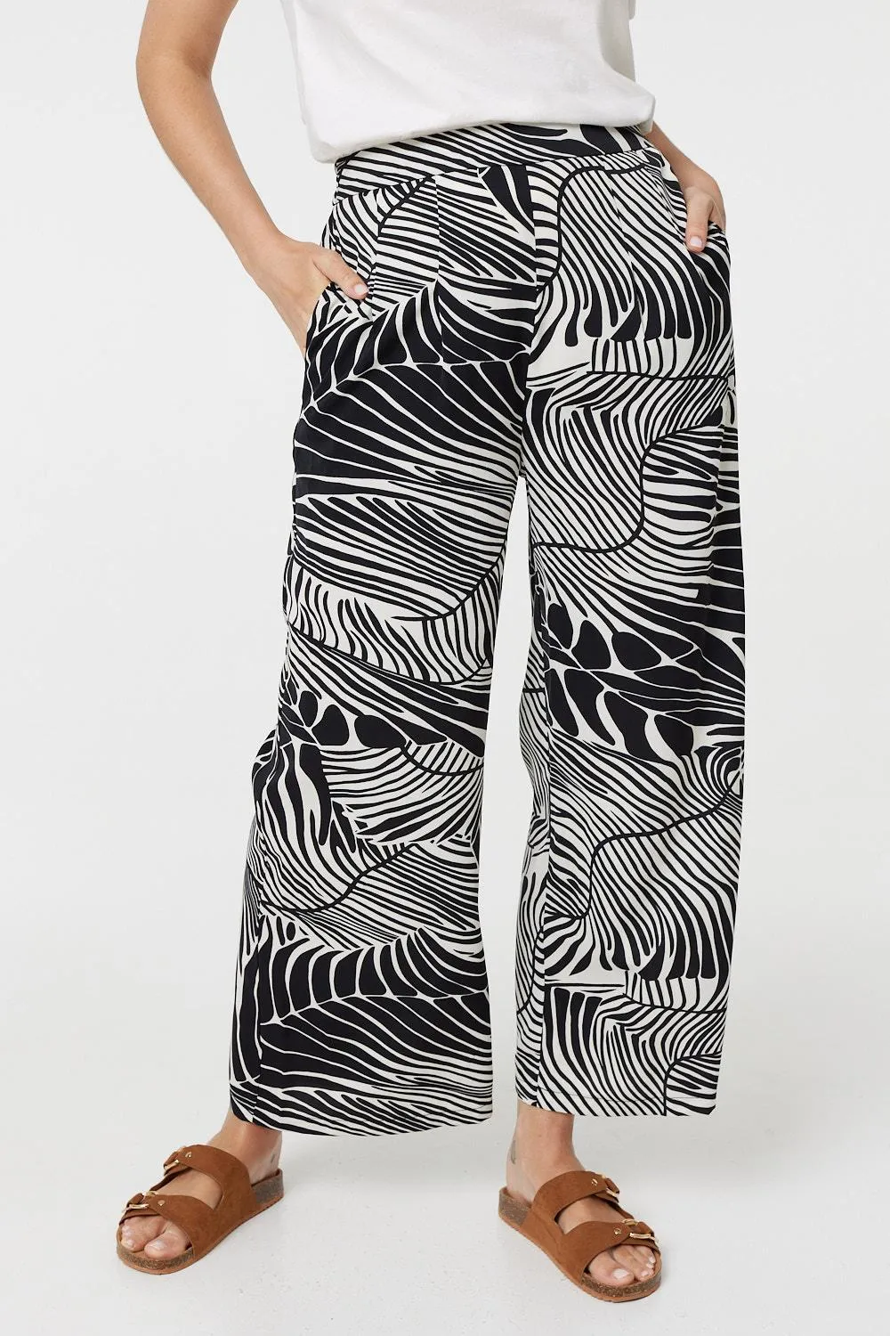 Printed High Waisted Wide Leg Trousers