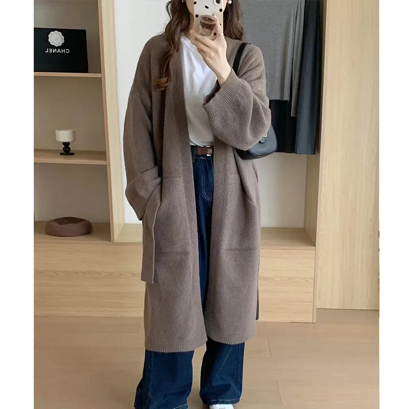 Purpdrank black sweater dress outfit Fashionable Loose Long over-the-Knee Knitted Cardigan for Women Autumn and Winter Lazy Temperament Sweater Coat Overcoat