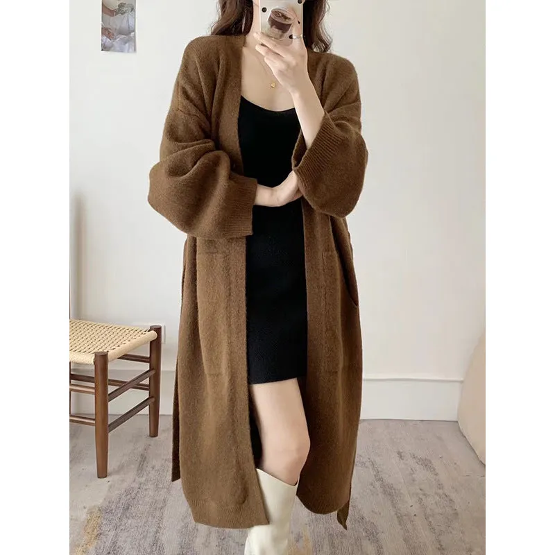 Purpdrank black sweater dress outfit Fashionable Loose Long over-the-Knee Knitted Cardigan for Women Autumn and Winter Lazy Temperament Sweater Coat Overcoat