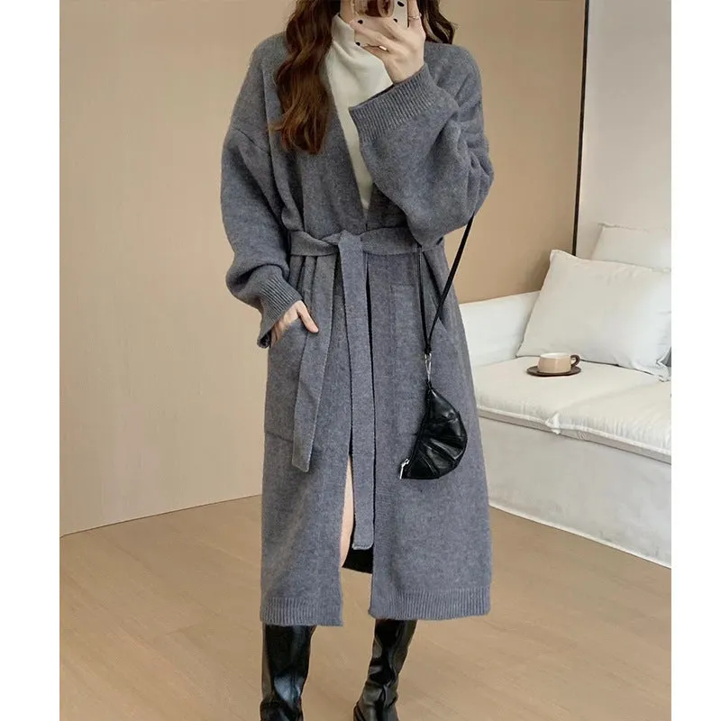 Purpdrank black sweater dress outfit Fashionable Loose Long over-the-Knee Knitted Cardigan for Women Autumn and Winter Lazy Temperament Sweater Coat Overcoat