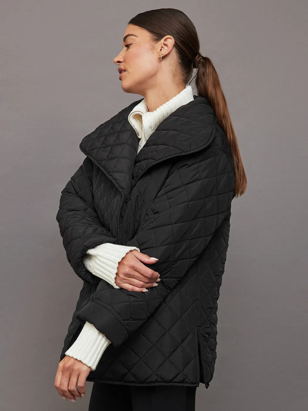 Quilted Car Coat- Faded Black