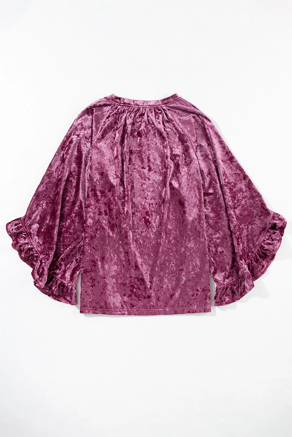 Red Dahlia Ruffle Bell Sleeve Loose Velvet Blouse