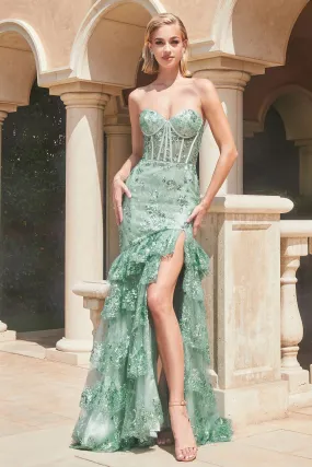 Sage Strapless Layered Ruffle Mermaid Dress