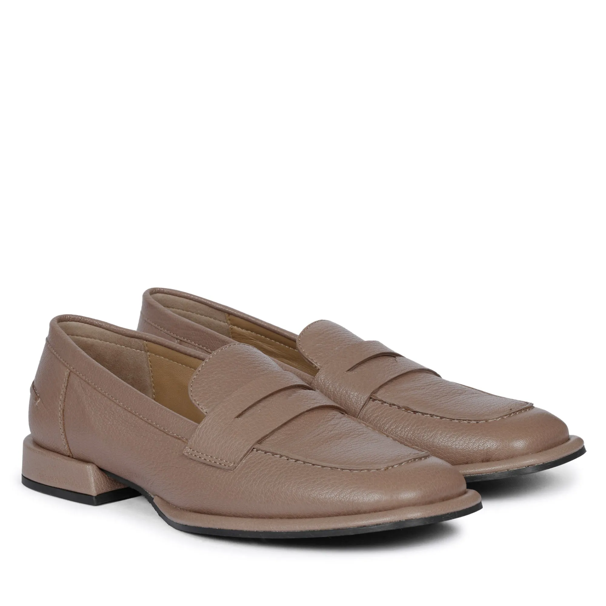 Saint Carla Taupe Leather Saddle Strap Moccasins