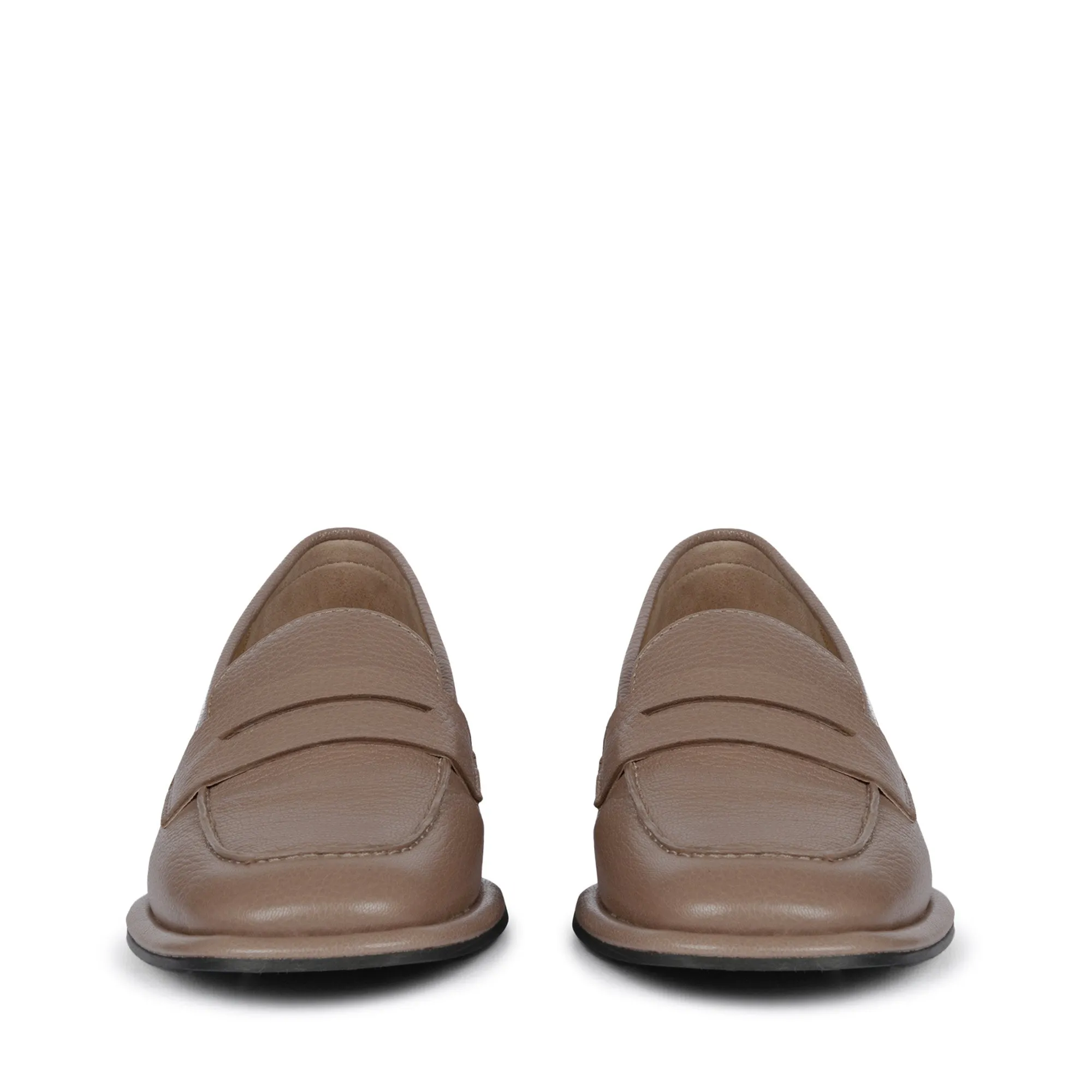 Saint Carla Taupe Leather Saddle Strap Moccasins