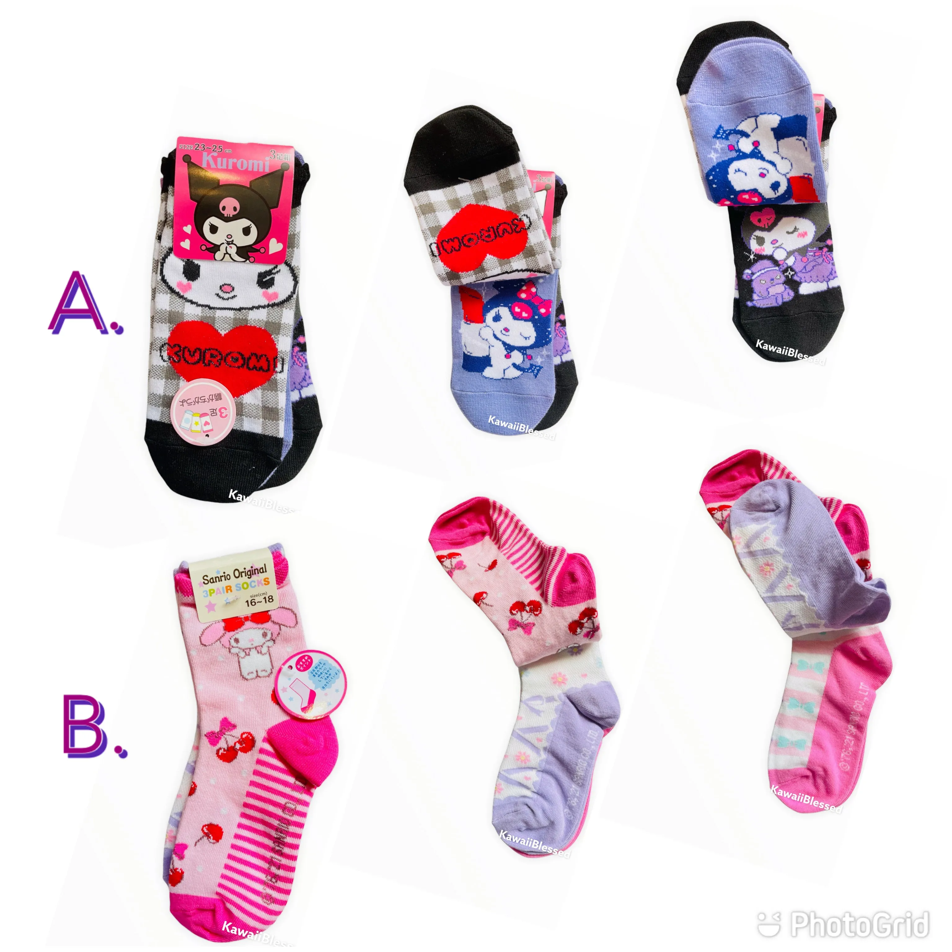 Sanrio Character 3-pack Socks (Adult and Kids)