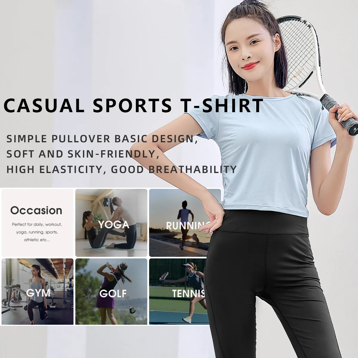 Sidiou Group Anniou Casual Sports T-shirt Women New Summer Irregular Design Quick dry Breathable Sunscreen Solid Color Short-Sleeved Tops