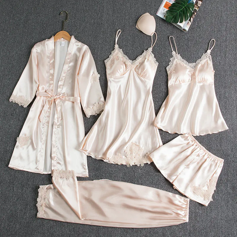 Silk Pajamas Bedroom Nightwear 5-piece Set