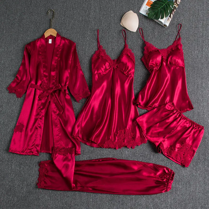 Silk Pajamas Bedroom Nightwear 5-piece Set