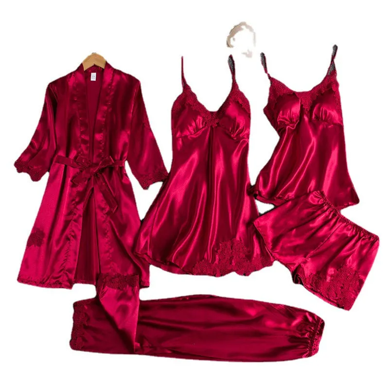 Silk Pajamas Bedroom Nightwear 5-piece Set