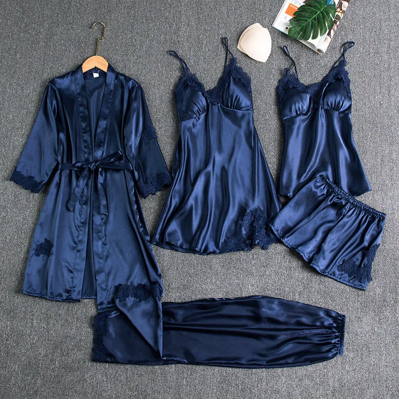 Silk Pajamas Bedroom Nightwear 5-piece Set