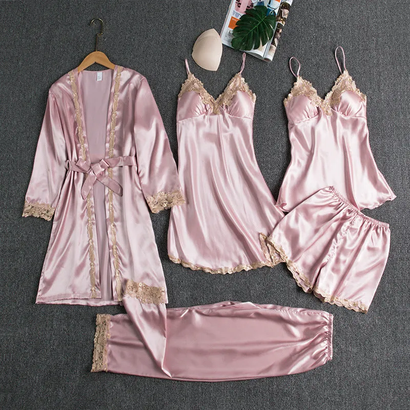 Silk Pajamas Bedroom Nightwear 5-piece Set