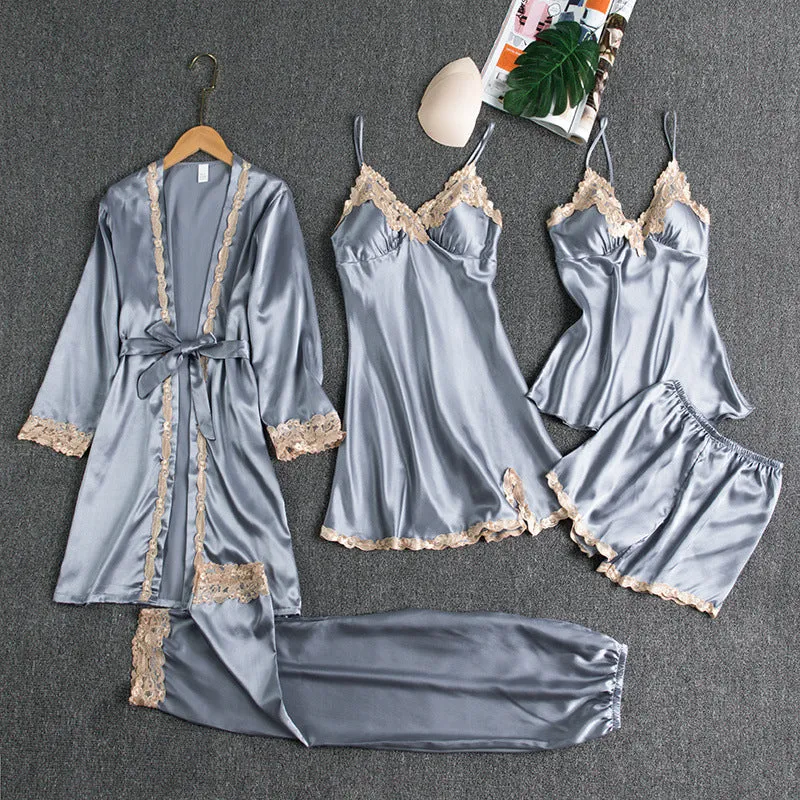 Silk Pajamas Bedroom Nightwear 5-piece Set