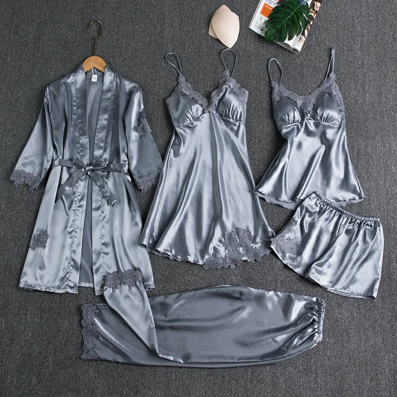 Silk Pajamas Bedroom Nightwear 5-piece Set