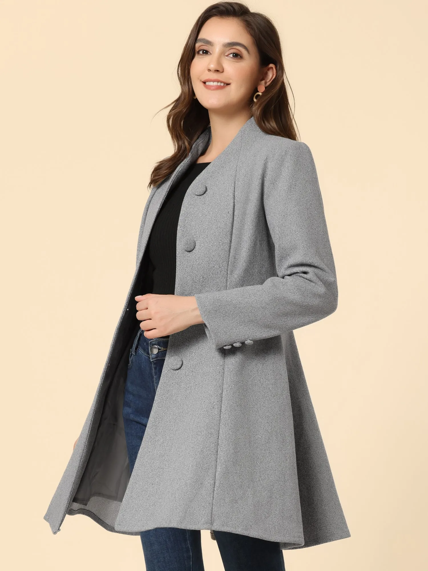 Single Breasted Long Sleeve Mid-Long Winter A Line Pea Coat