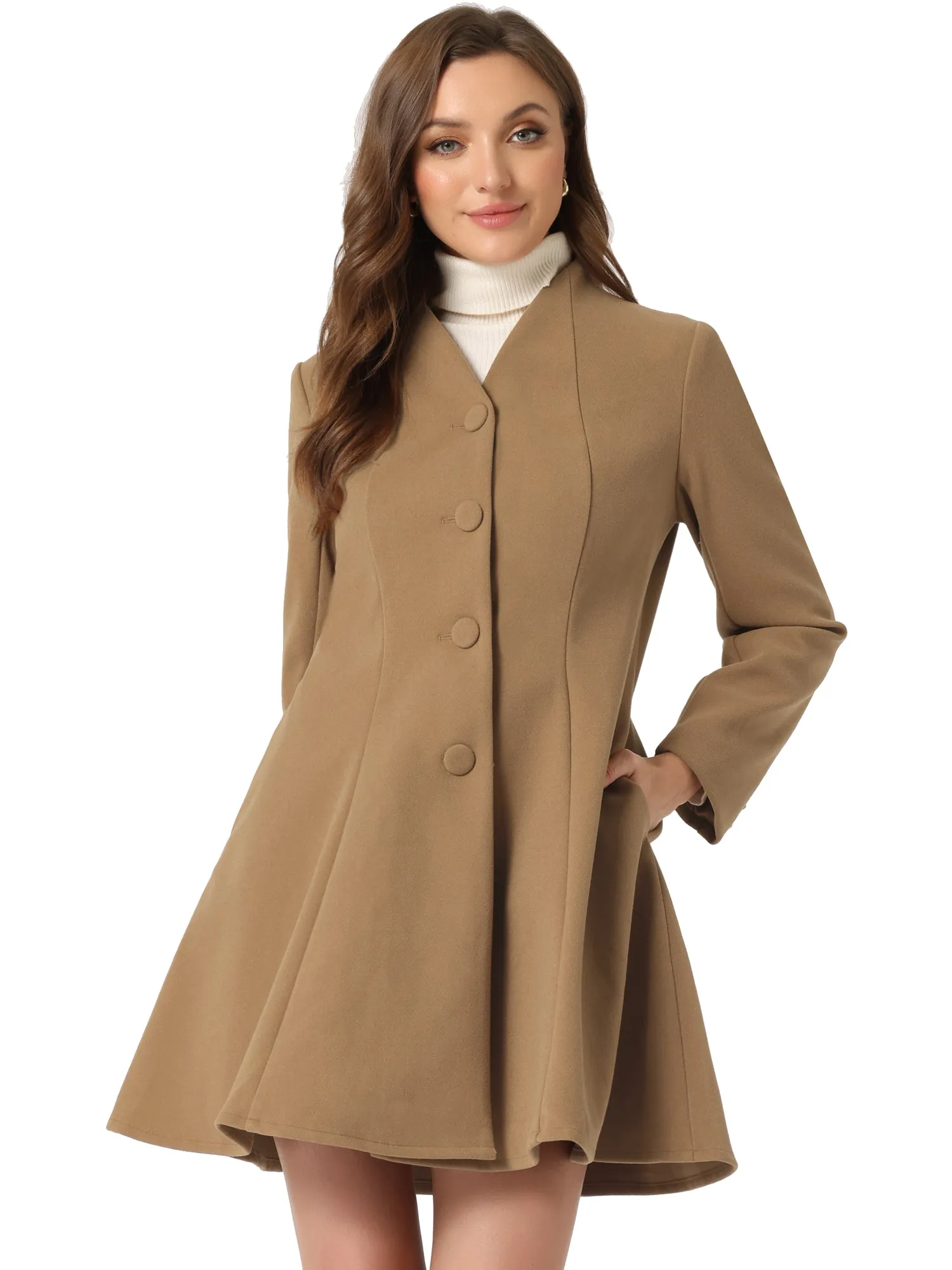 Single Breasted Long Sleeve Mid-Long Winter A Line Pea Coat