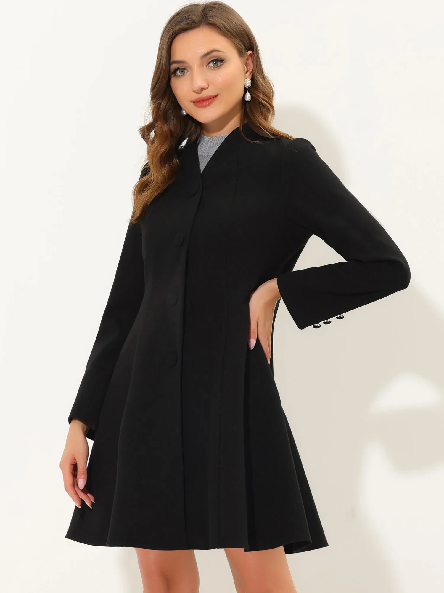 Single Breasted Long Sleeve Mid-Long Winter A Line Pea Coat