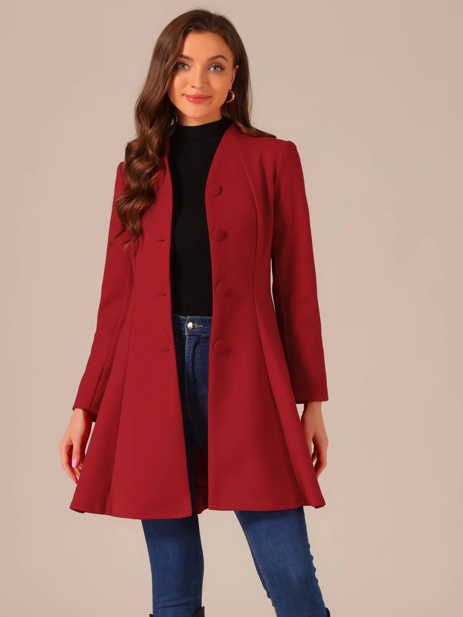 Single Breasted Long Sleeve Mid-Long Winter A Line Pea Coat