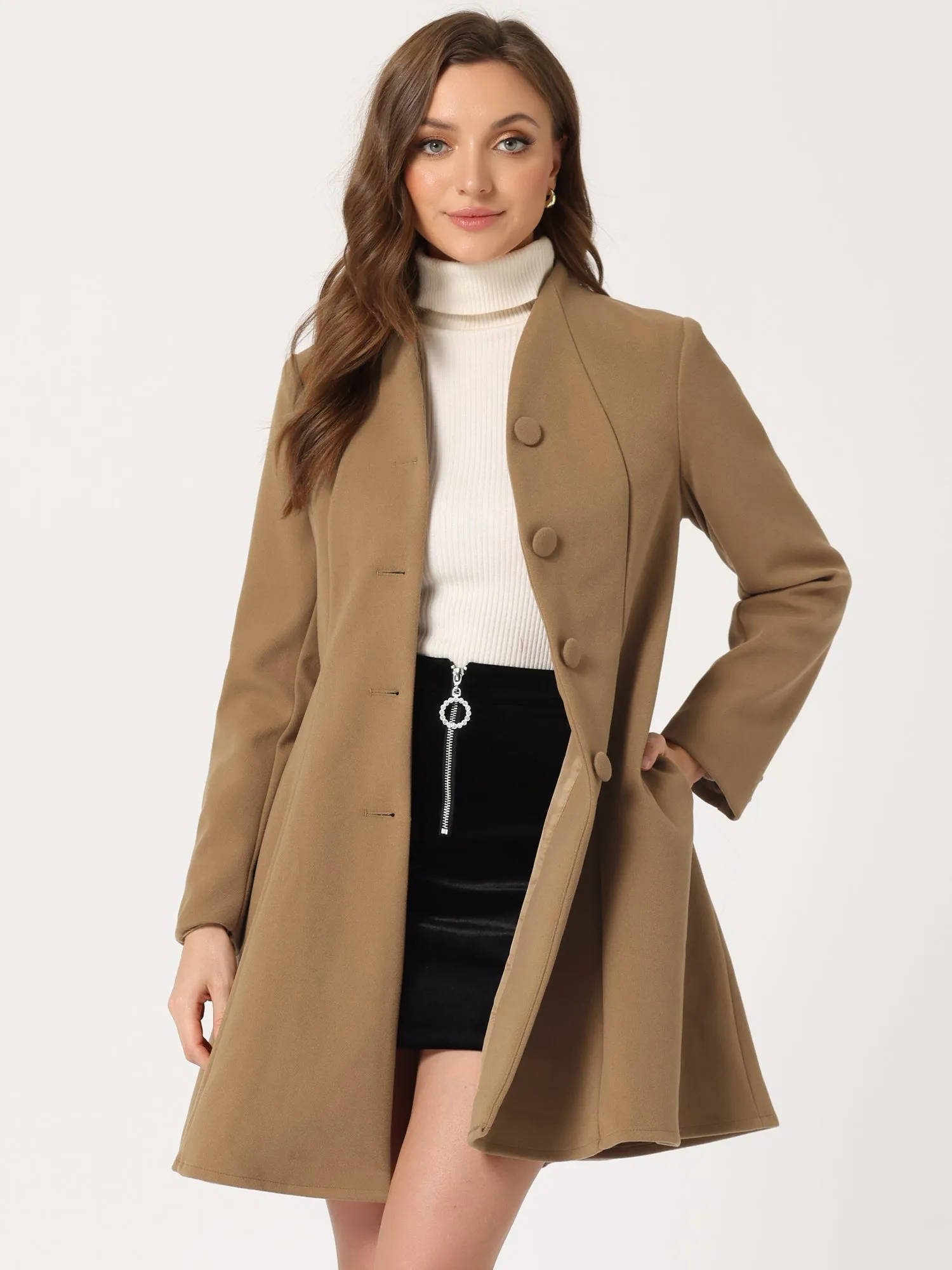 Single Breasted Long Sleeve Mid-Long Winter A Line Pea Coat