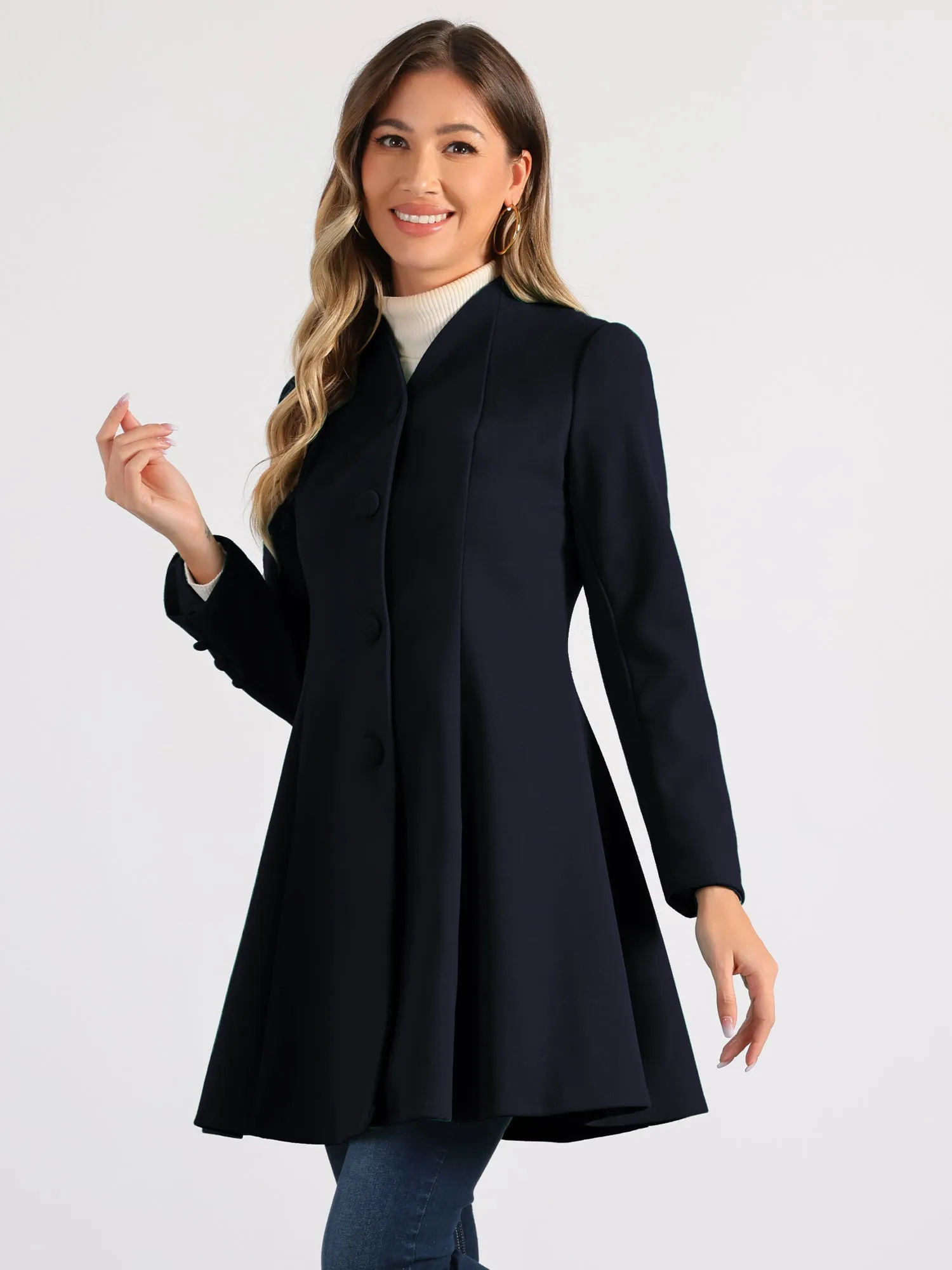 Single Breasted Long Sleeve Mid-Long Winter A Line Pea Coat