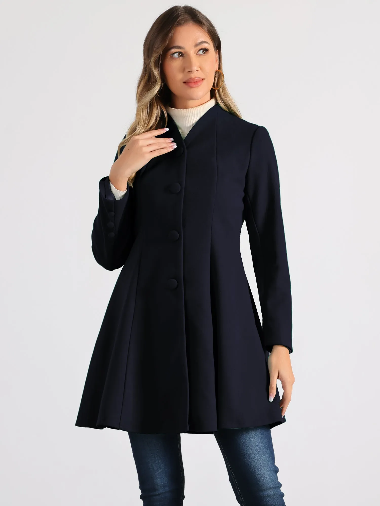 Single Breasted Long Sleeve Mid-Long Winter A Line Pea Coat