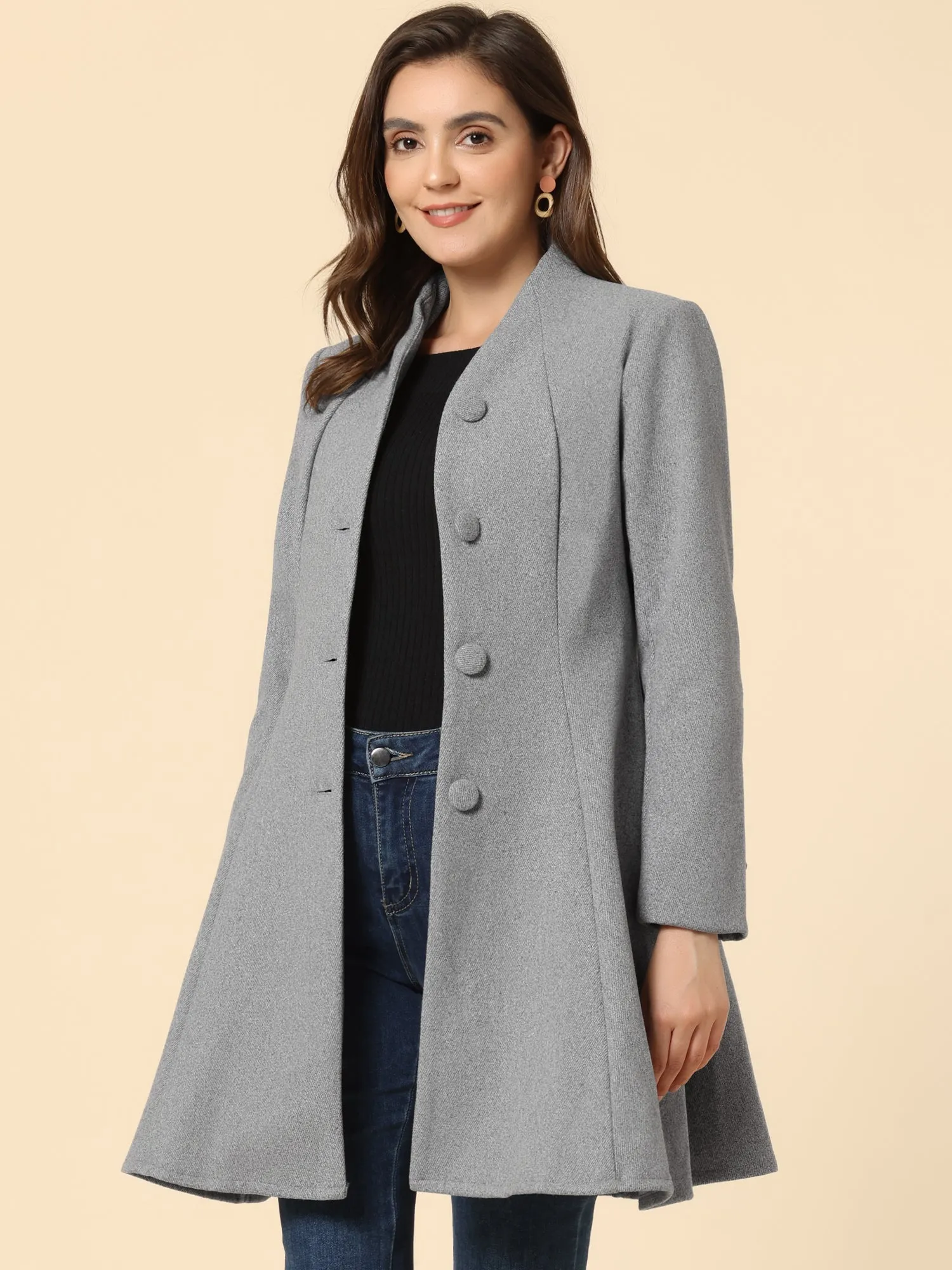 Single Breasted Long Sleeve Mid-Long Winter A Line Pea Coat