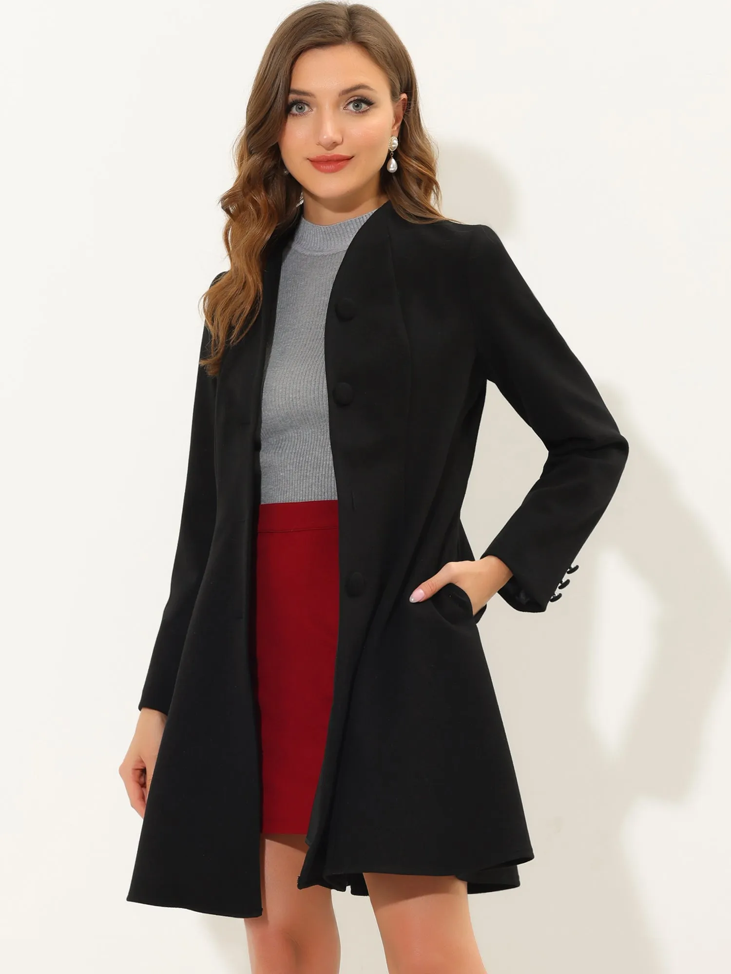 Single Breasted Long Sleeve Mid-Long Winter A Line Pea Coat