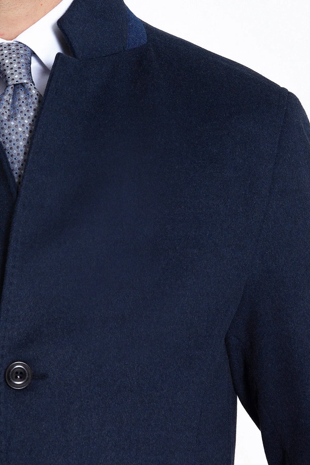 Slim Fit Cachet Notch Lapel Light Navy Overcoat