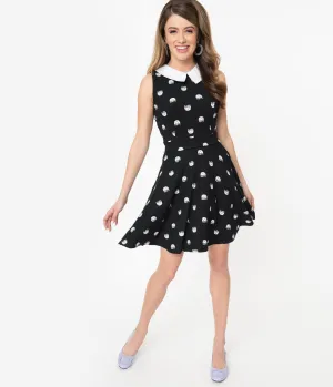 Smak Parlour Black Cat Print Female Forward Sleeveless Flare Dress