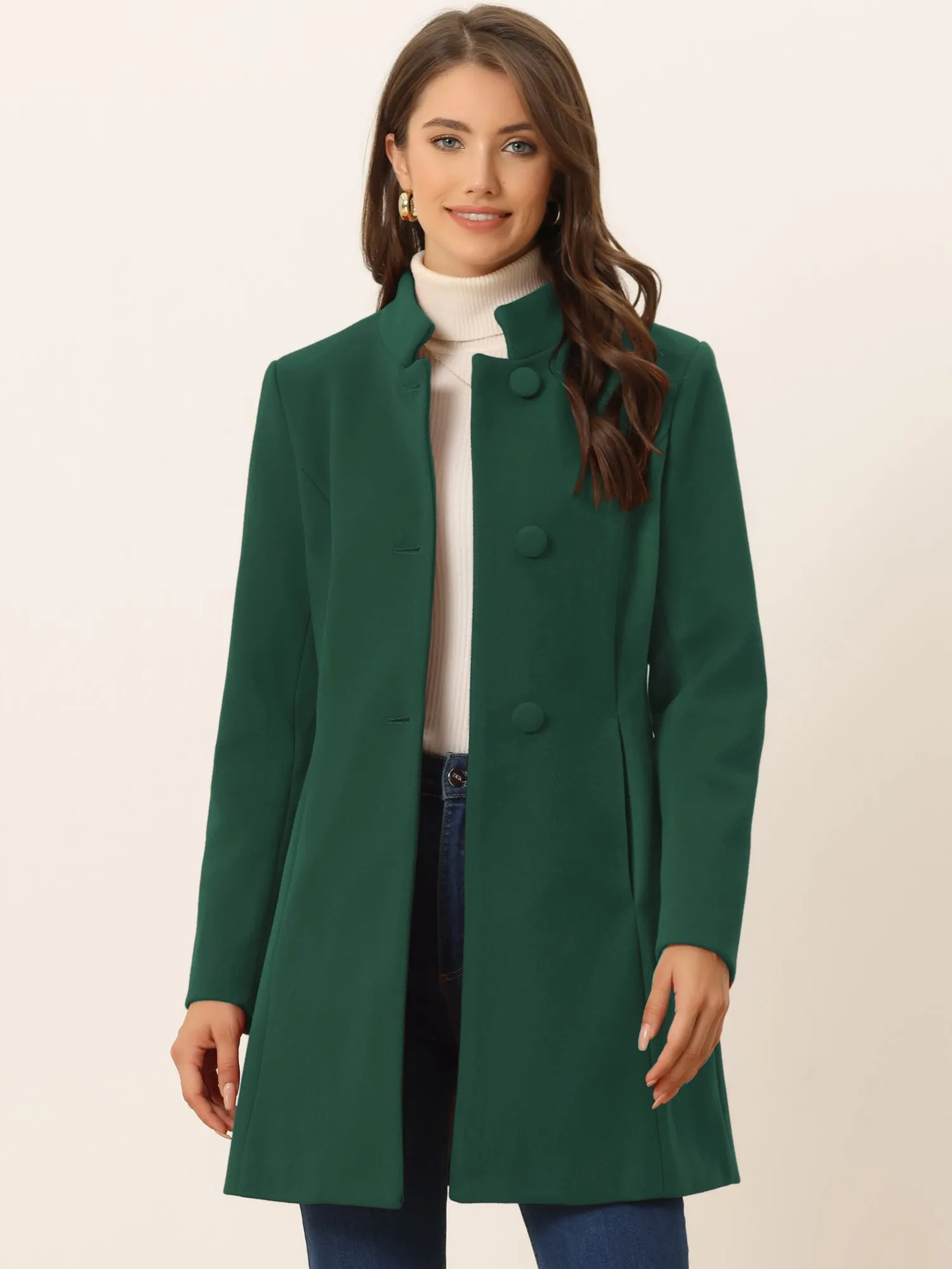 Stand Collar Single Breasted Solid Color Pea Coat