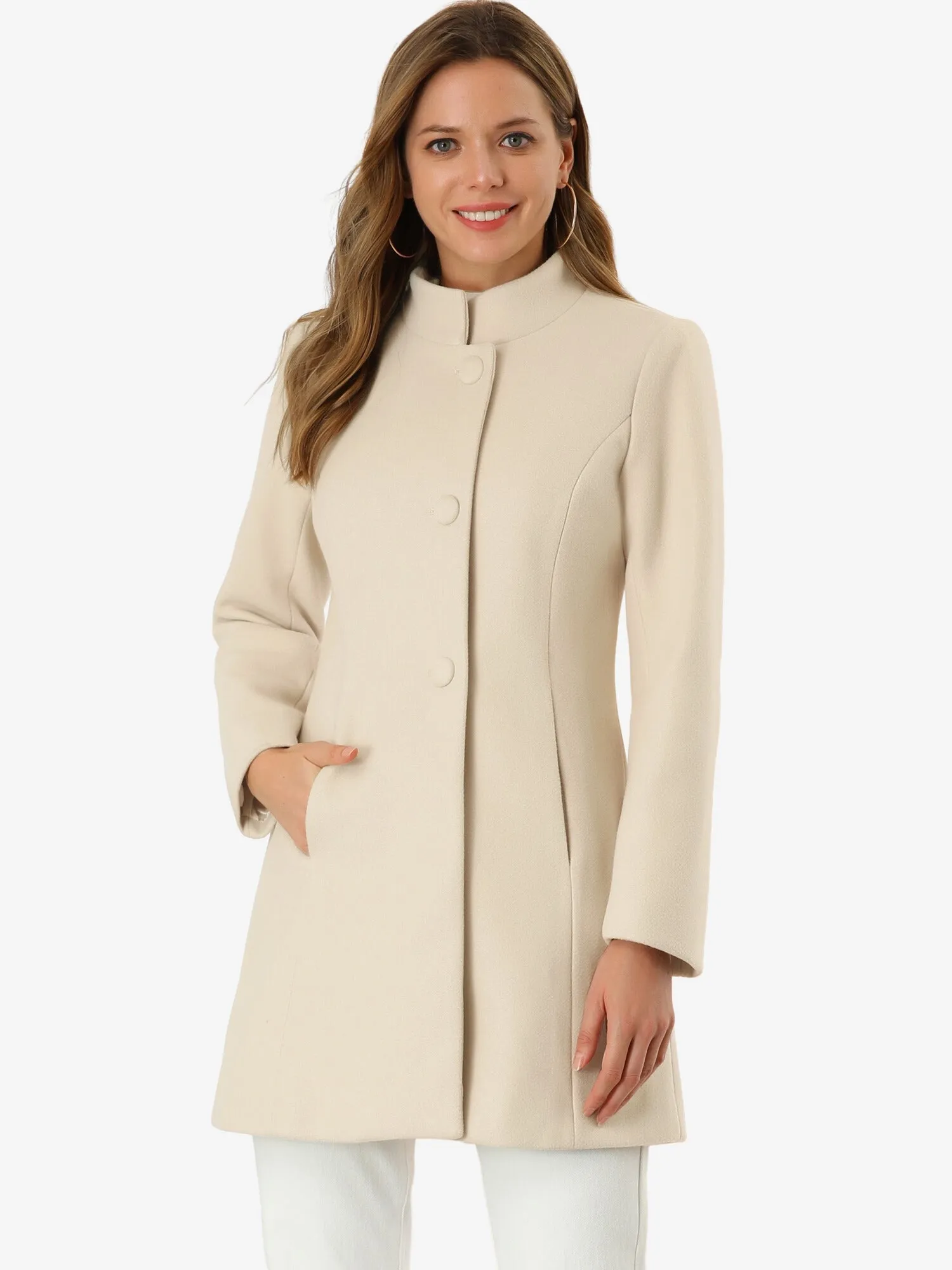 Stand Collar Single Breasted Solid Color Pea Coat