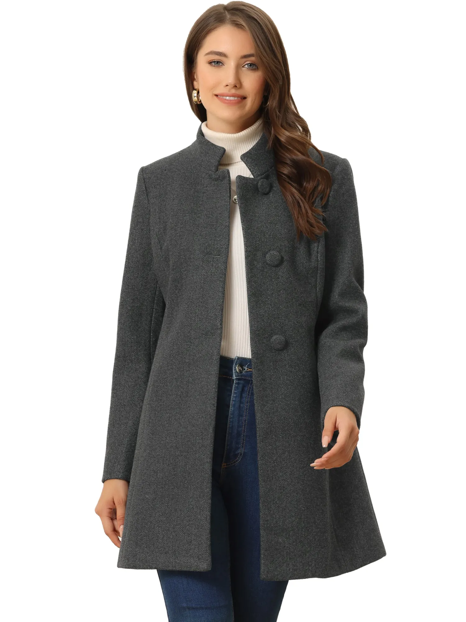 Stand Collar Single Breasted Solid Color Pea Coat