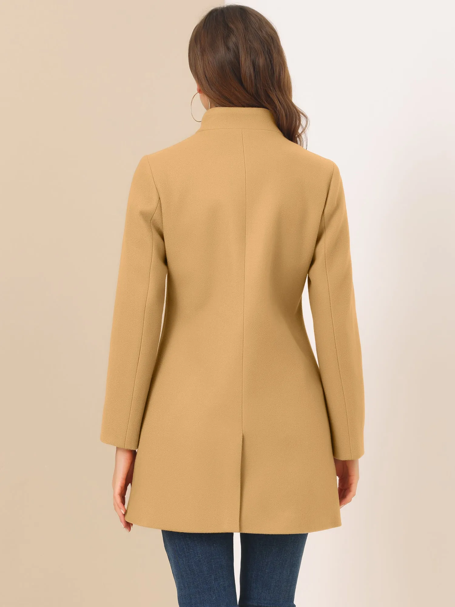 Stand Collar Single Breasted Solid Color Pea Coat