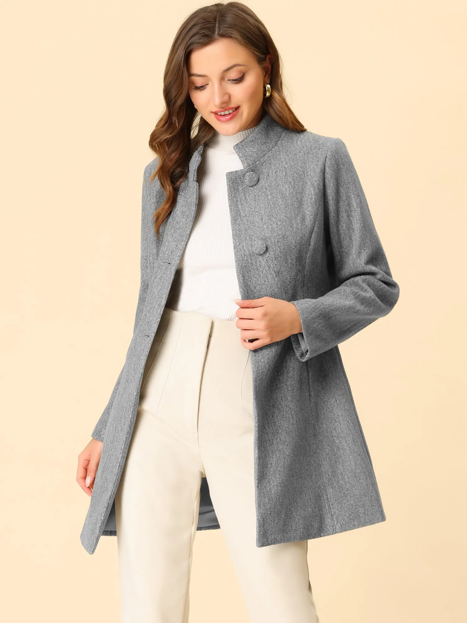 Stand Collar Single Breasted Solid Color Pea Coat