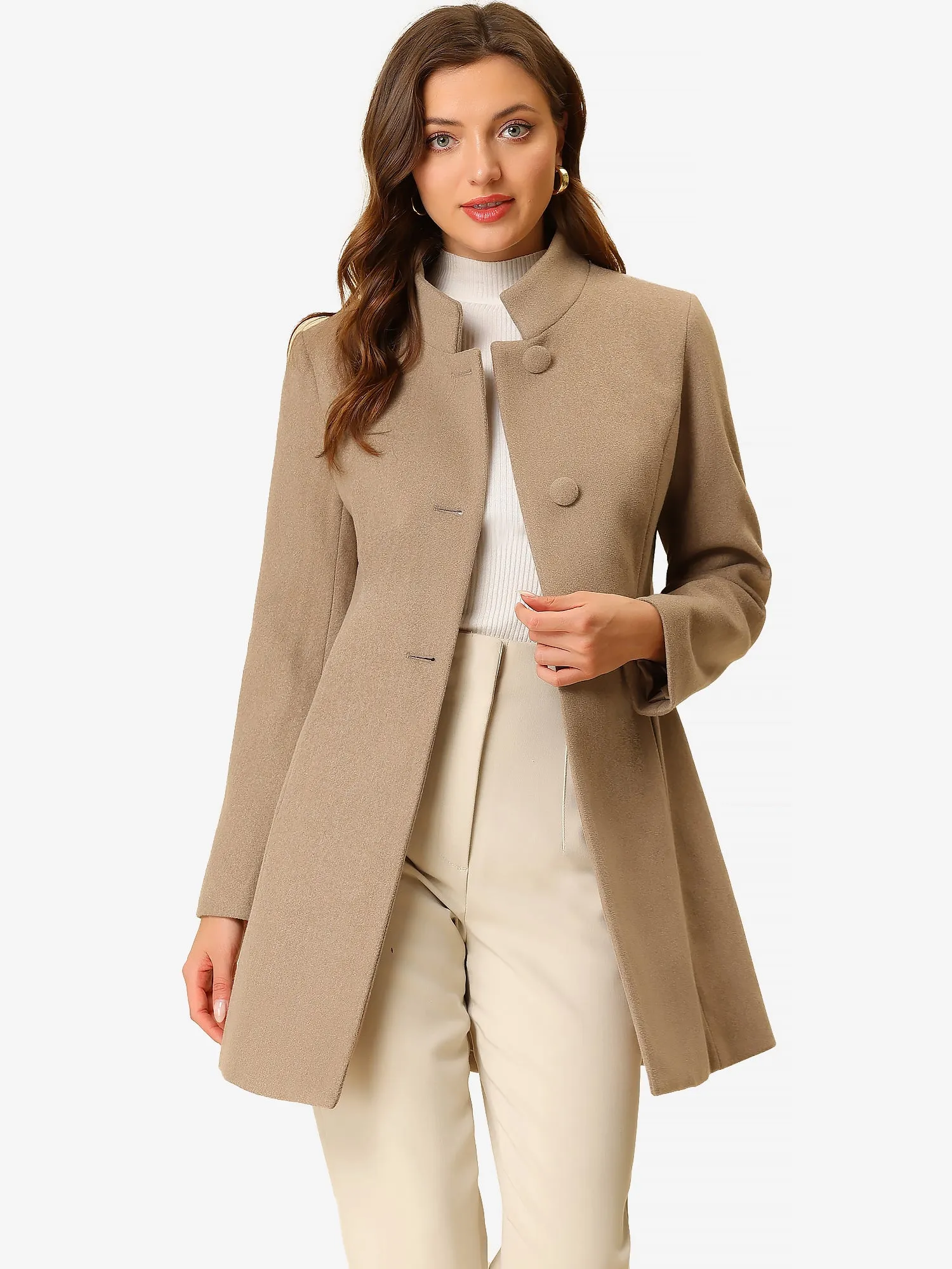 Stand Collar Single Breasted Solid Color Pea Coat