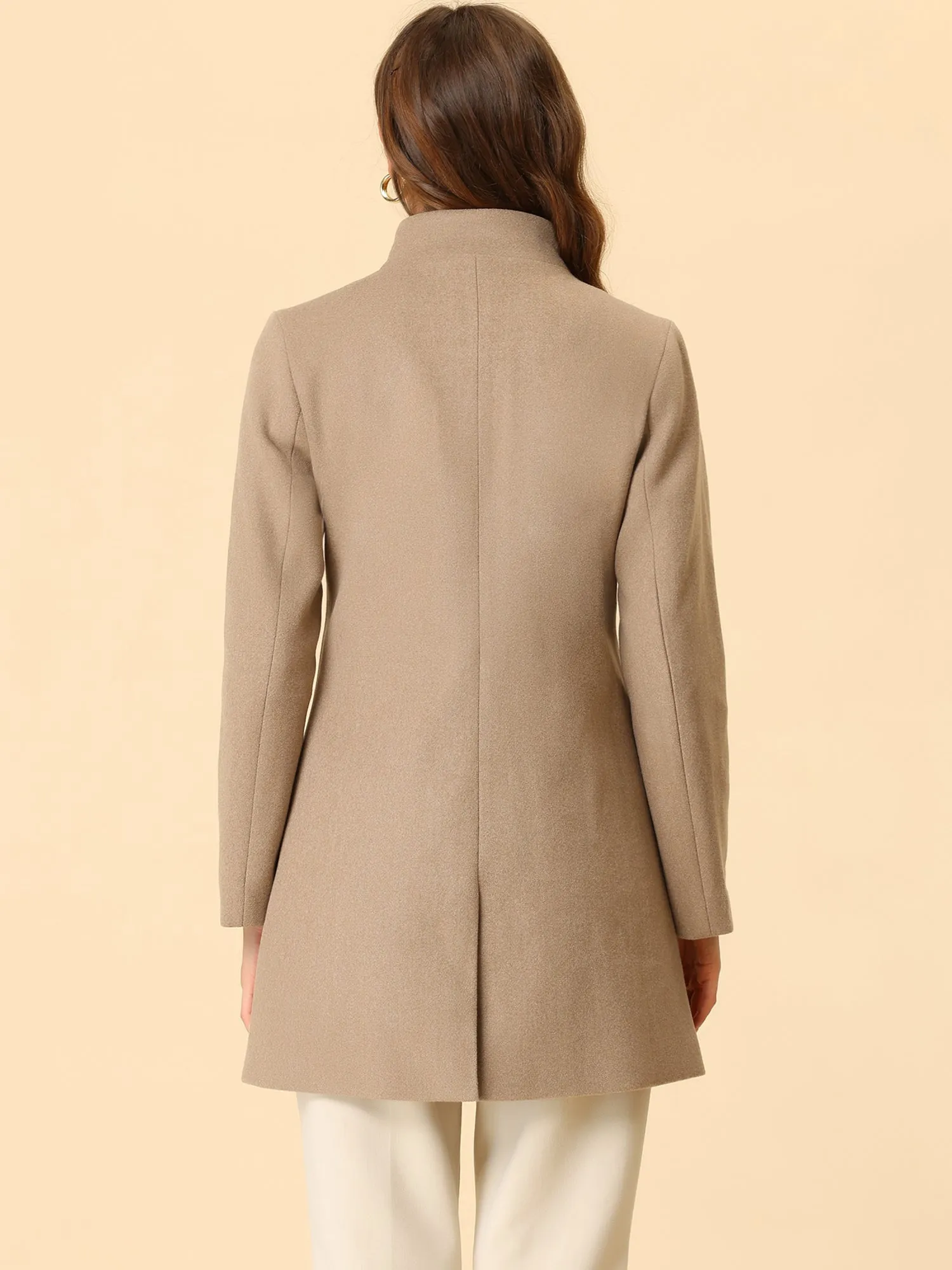 Stand Collar Single Breasted Solid Color Pea Coat