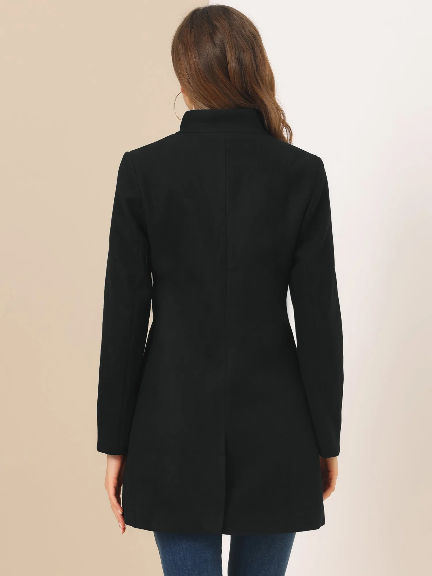 Stand Collar Single Breasted Solid Color Pea Coat