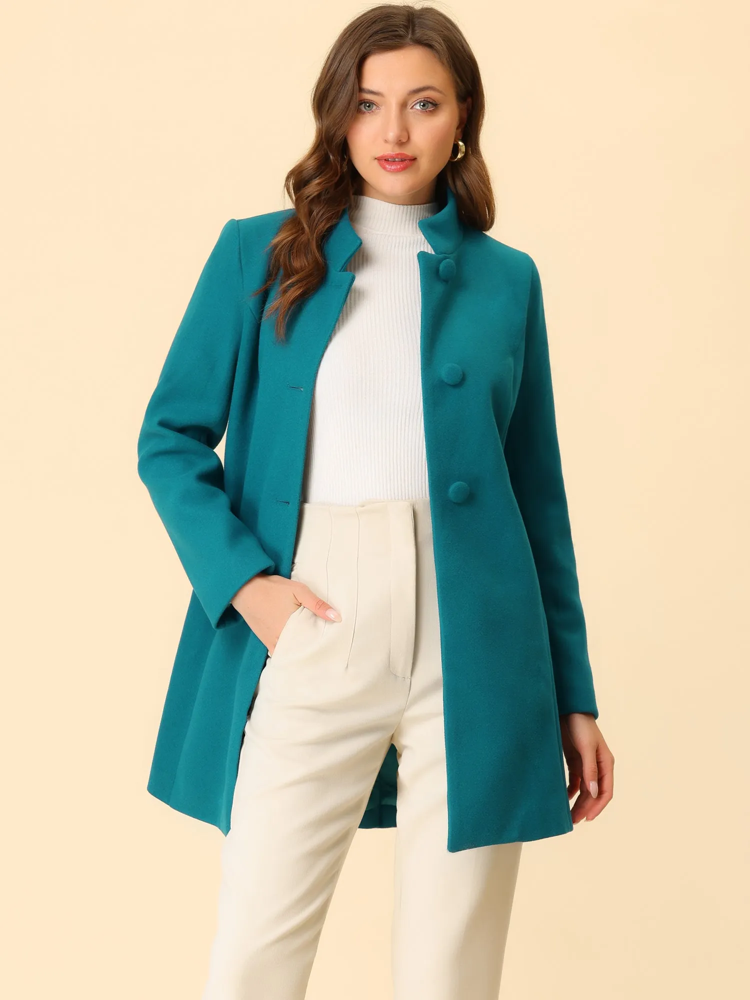 Stand Collar Single Breasted Solid Color Pea Coat