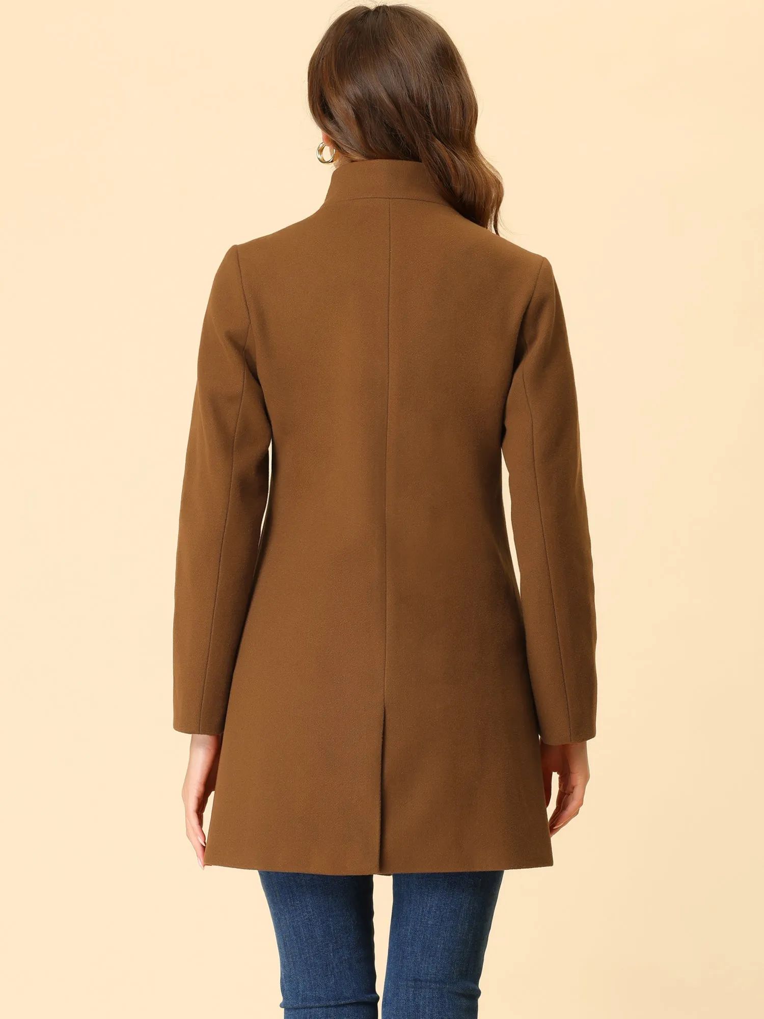 Stand Collar Single Breasted Solid Color Pea Coat