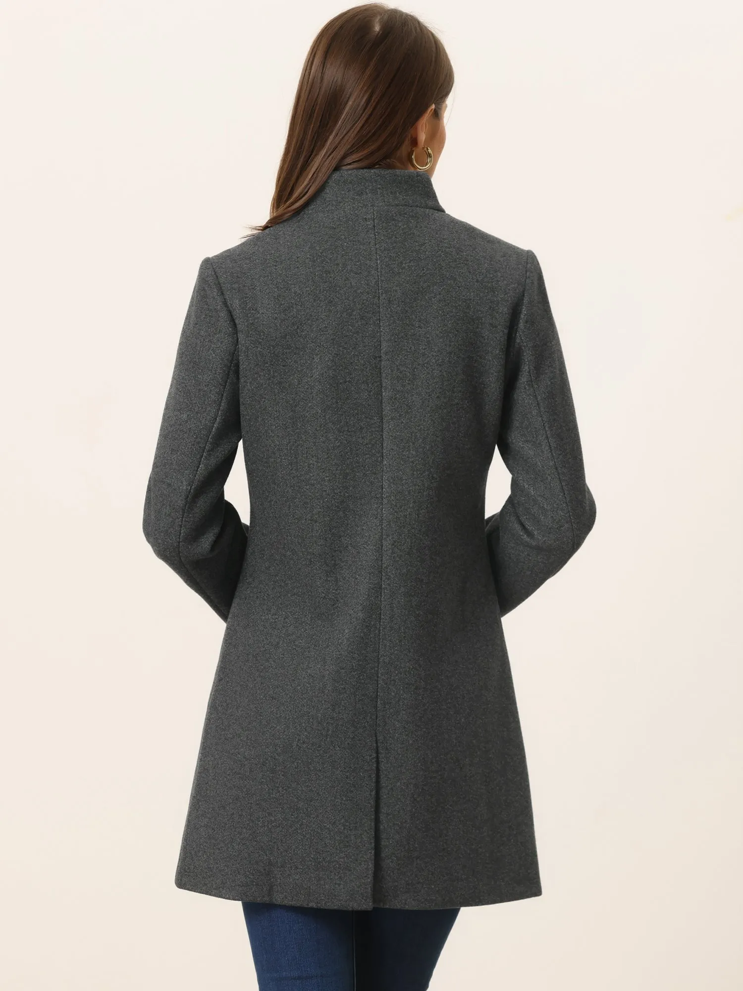 Stand Collar Single Breasted Solid Color Pea Coat