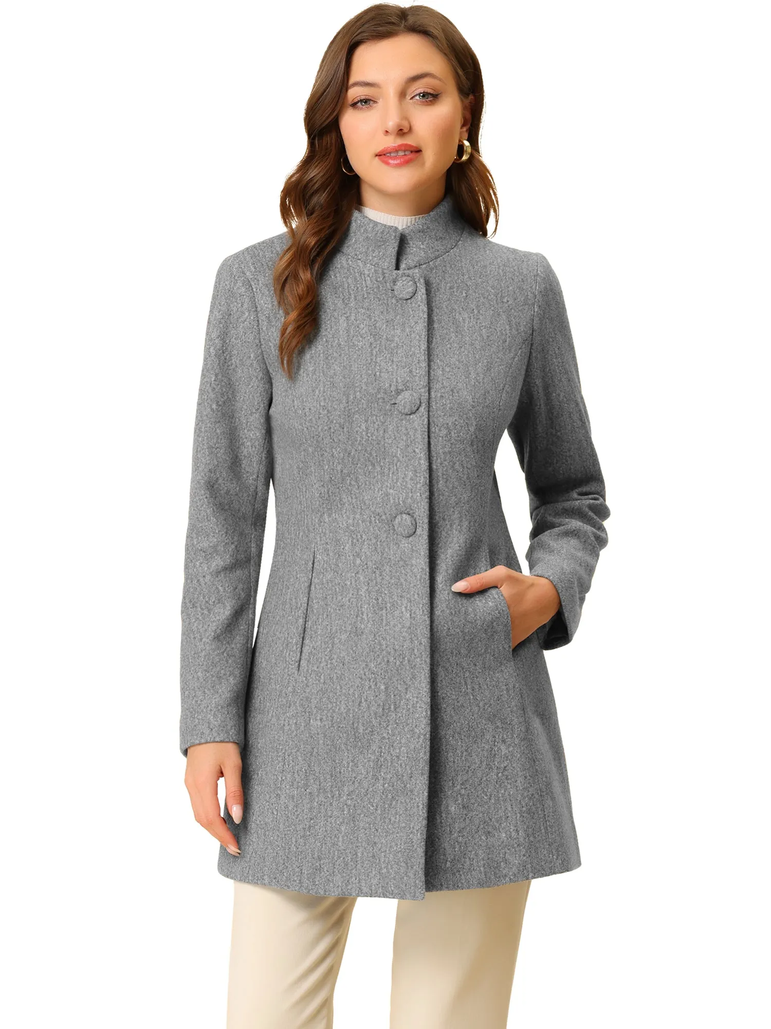 Stand Collar Single Breasted Solid Color Pea Coat