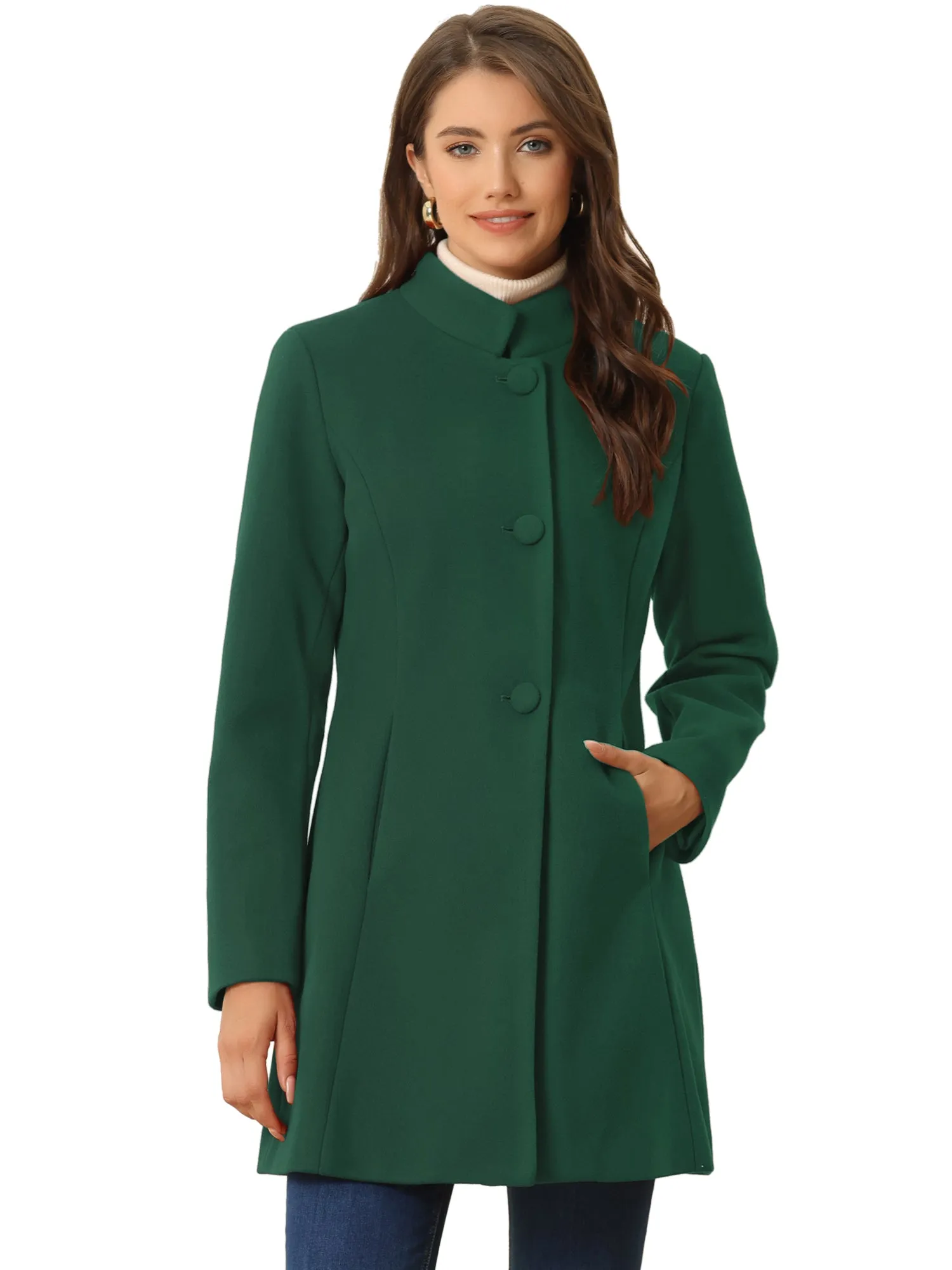 Stand Collar Single Breasted Solid Color Pea Coat