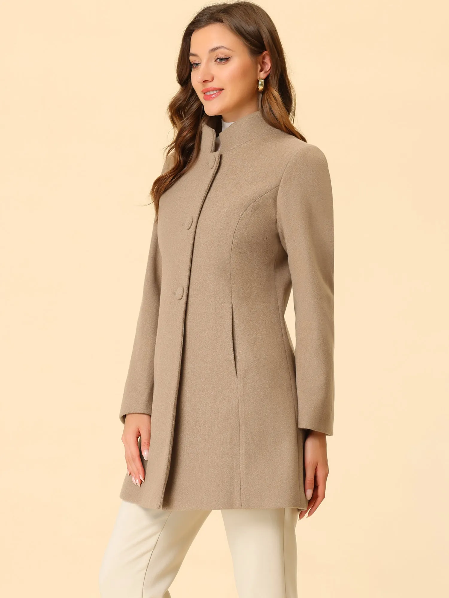 Stand Collar Single Breasted Solid Color Pea Coat