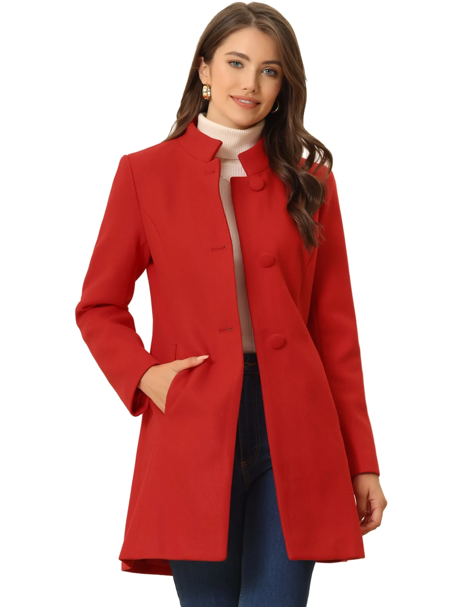 Stand Collar Single Breasted Solid Color Pea Coat