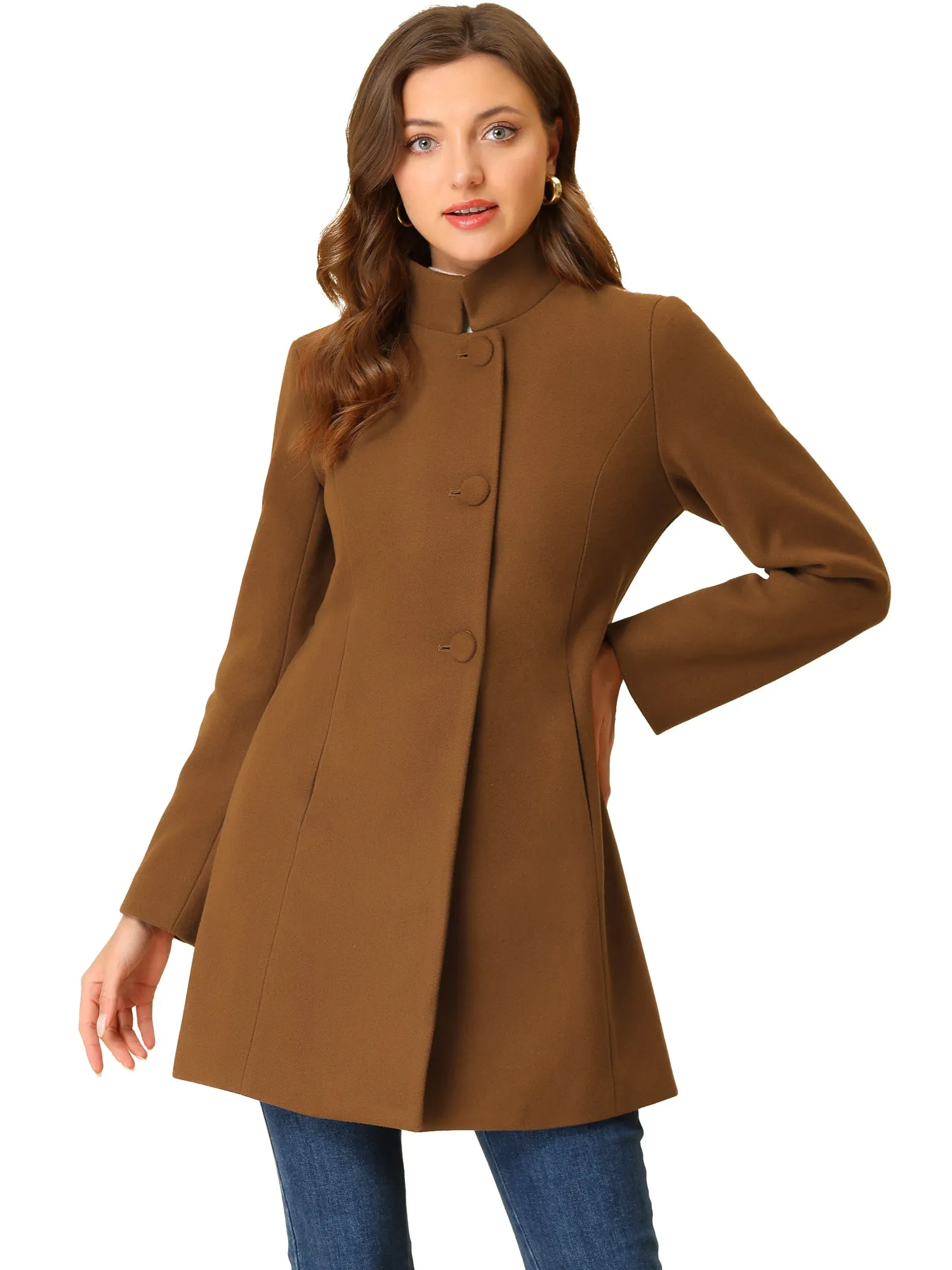 Stand Collar Single Breasted Solid Color Pea Coat