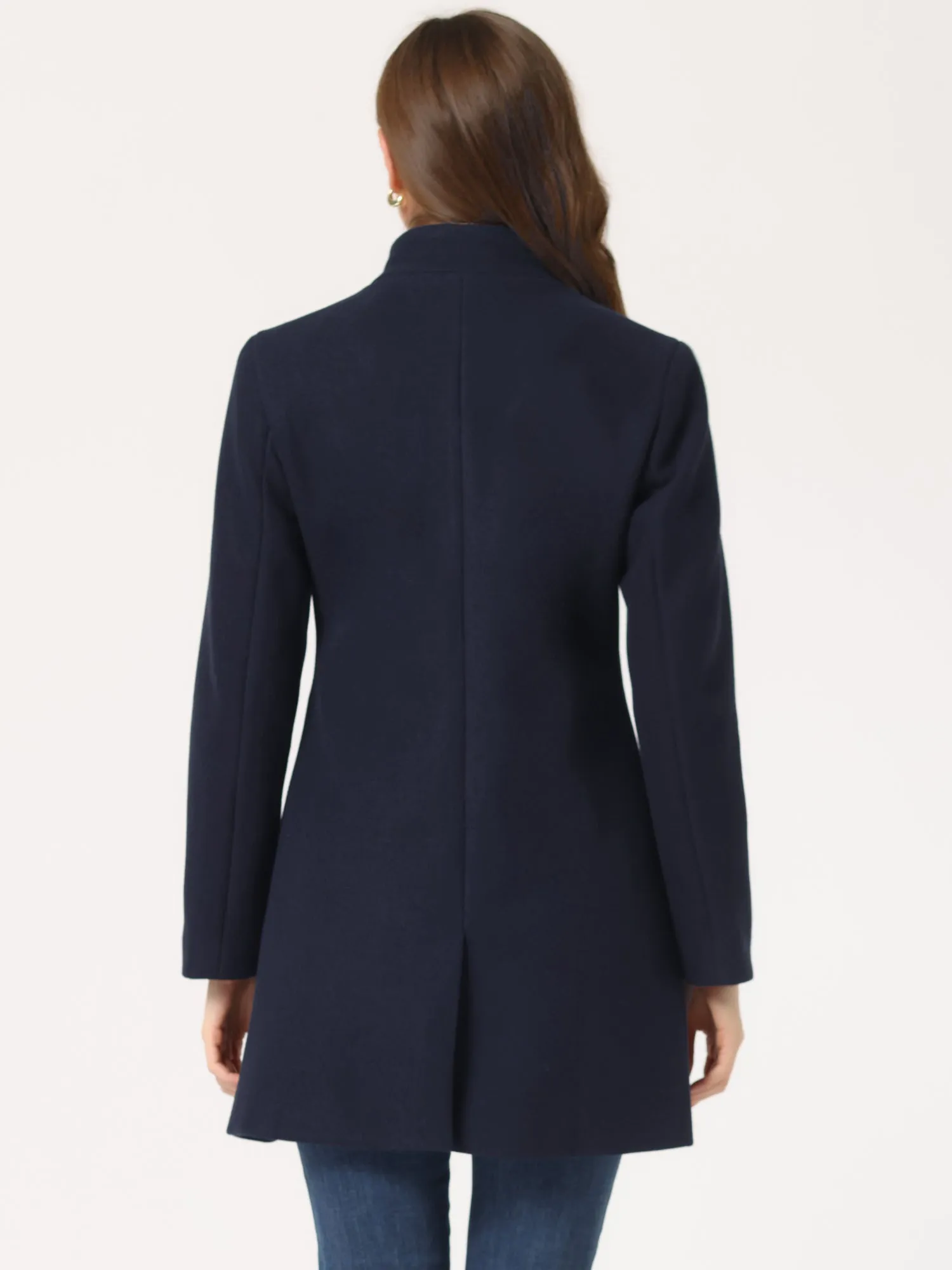 Stand Collar Single Breasted Solid Color Pea Coat