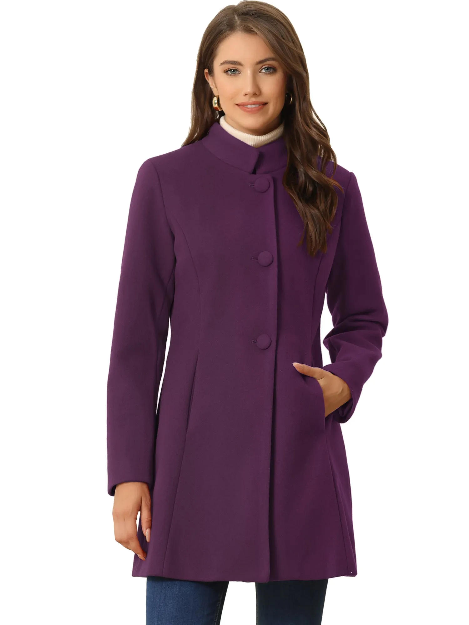 Stand Collar Single Breasted Solid Color Pea Coat